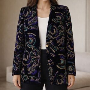 Vintage Worthington Burnout Velvet Blazer Abstract 80s Power Shoulder Size 10